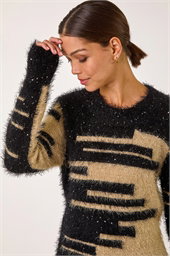 Fluffy Cut Stripe Knit Jumper