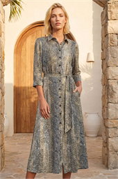 Animal Print Midi Shirt Dress