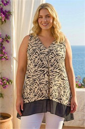 Curve Animal Print Chiffon Hem Vest Top