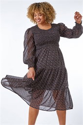 Curve Heart Tiered Stretch Midi Dress