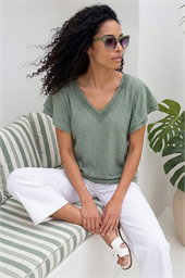 Broderie Detail V-Neck Stretch Top