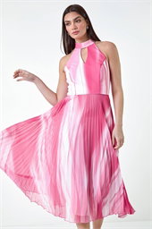 Ombre Stripe Pleated Midi Dress