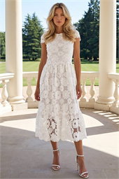 White Lace Panel Strappy Midi Dress | Roman UK