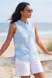 Stripe Leaf Embroidered Button Up Blouse