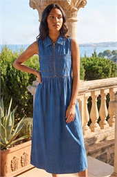 Collared Front Zip Midi Dress