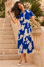 Contrast Floral Print Shirt Dress