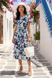 Petite Floral Tie Front Stretch Midi Dress