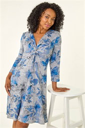 Petite Floral Twist Front Stretch Dress