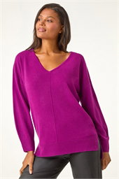 Soft V-Neck Side Split Knit Sweater