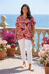 Curve Floral Print Cold Shoulder Top