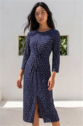 Petite Polka Dot Front Knot Dress