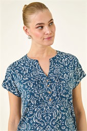 Abstract Print Pleat Front Top