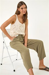 Cropped Linen Blend Trouser