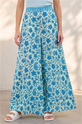 Floral Print Textured Palazzo Trouser