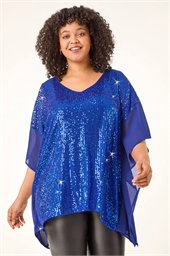 Curve Full Sequin Chiffon Overlay Top