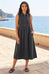 Collared Front Zip Midi Dress