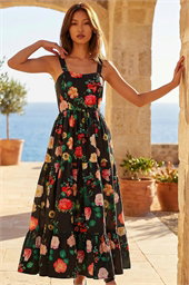 Floral Print Tiered Midi Dress