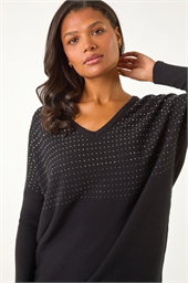Relaxed Sparkly V-Neck Knitted Jumper