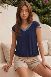 Contrast Cuff Stretch Top