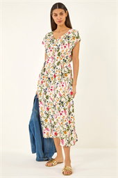 Floral Print Textured Midi Dress