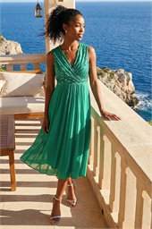 Embellished Beaded V-Neck Dress