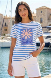 Motif Stripe Print Cotton T-Shirt