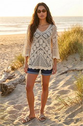 Crochet Lace V-Neck Open Knit