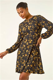 Floral Print Frill Stretch Dress
