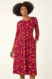 Floral Print Pocket Detail Midi Dress