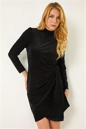 Dusk Velvet High Neck Stud Bodycon Dress