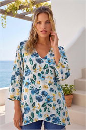 Floral Wrap Hem Tunic Top