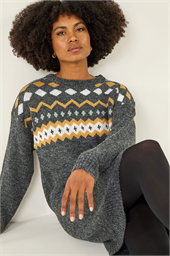Nordic Print Knitted Jumper Dress
