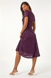Sequin Lace Twist Front Midi Dress