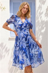 Abstract Floral Print Hanky Hem Dress