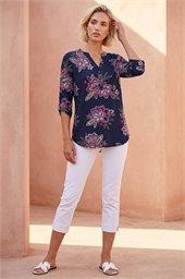 Floral Puff Print Stretch Shirt