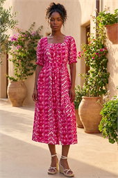 Abstract Print Belted Dress