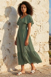 Dusk Shirred Frill Maxi Dress