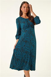 Petite Abstract Swirl Midi Dress