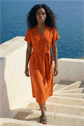 Button Linen Blend Midi Dress