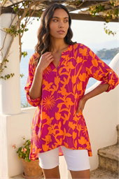 Floral Wrap Hem Tunic Top