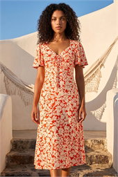 Petite Floral Ruched Midi Dress