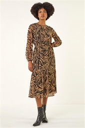 Zebra Print Keyhole Midi Dress