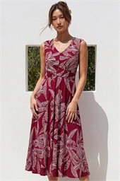 Leaf Print Twist Front Stretch Dress