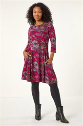 Petite Floral Print A-Line Stretch Dress