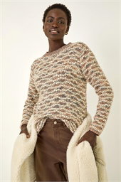 Metallic Curved Hem Knit Jumper