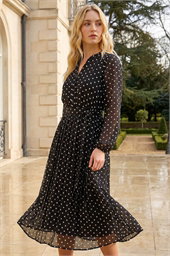 Polka Dot Pleated Midi Dress