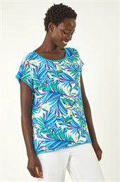 Tropical Leaf Bobble Trim Top