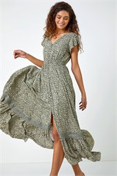Scribble Print Button Down Maxi Dress