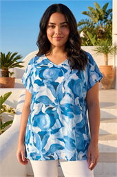 Curve Abstract Print V-Neck Top