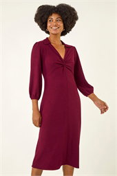 Textured Collared Twist Front Dress